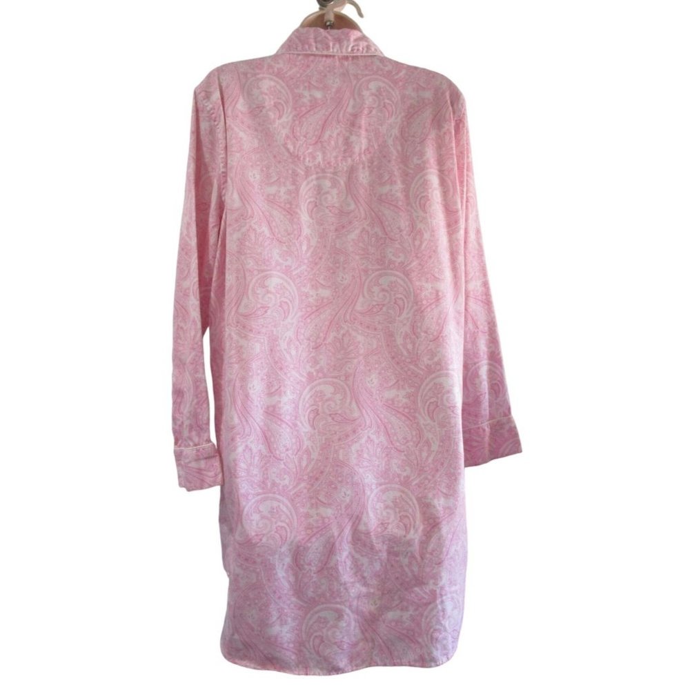 Lauren Ralph Lauren Pink Paisley Menswear Button Up Nightshirt Ladies L EUC - Picture 2 of 16